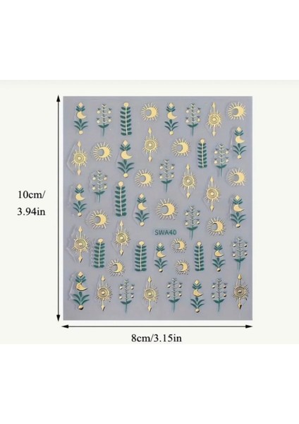 Bohem Tarz Yeşil Gold Tırnak Süsleme Stickerı Nail Art Süslemeleri modelleri