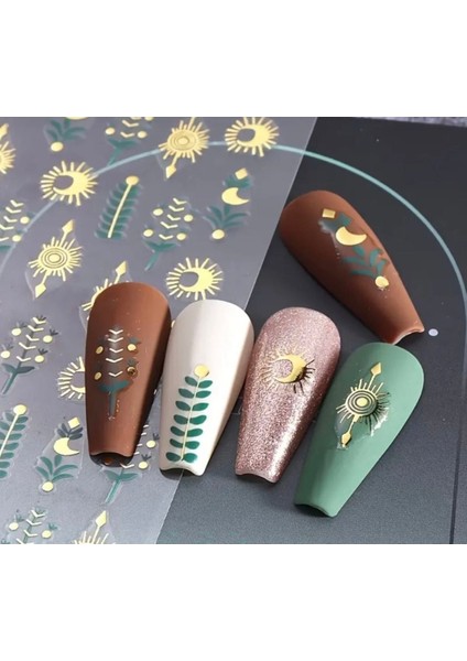 Bohem Tarz Yeşil Gold Tırnak Süsleme Stickerı Nail Art Süslemeleri fırsatları