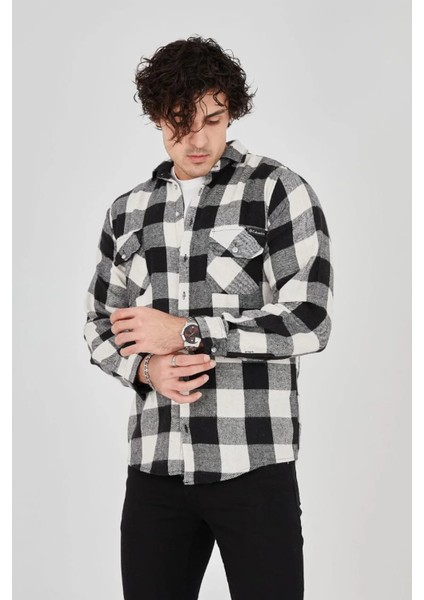 Erkek Oduncu Gömlek – Uzun Kollu, Şardonlu Kumaş, Kareli Desen, Regular Fit, Manşetli, Çift Cepli, Rahat Günlük