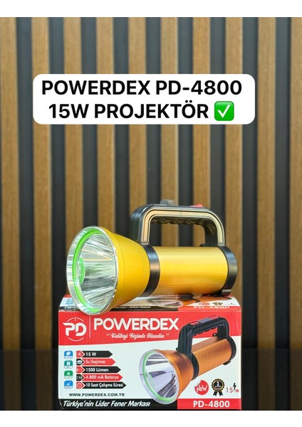 PD-4800 | 15W Güçlü Şarjlı Projektör – 1500 Lümen – 4800 Mah – 10 Saat Kullanım – Suya Dayanıklı