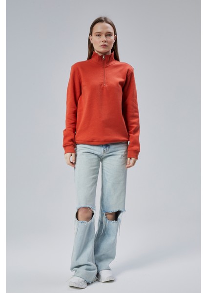 Mooncover Kadın Dik Yaka Yarım Fermuarlı Polarlı Sweatshirt