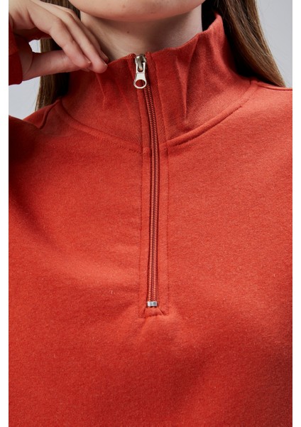 Mooncover Kadın Dik Yaka Yarım Fermuarlı Polarlı Sweatshirt