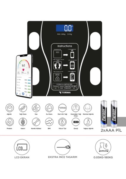 Dijital Çok Renkli Tartı, Bluetooth ile Kolay Ölçüm, Cam Materyal, Çok Fonksiyonlu modelleri