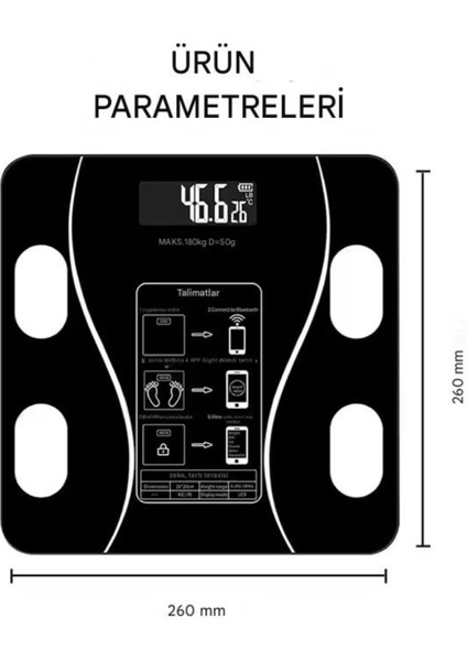 Dijital Çok Renkli Tartı, Bluetooth ile Kolay Ölçüm, Cam Materyal, Çok Fonksiyonlu