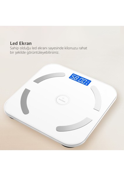 Akıllı Bluetooth Tartı, Yağ Ölçer, Şık Tasarım, Çok Renkli, Cam Malzeme, Garantili modelleri