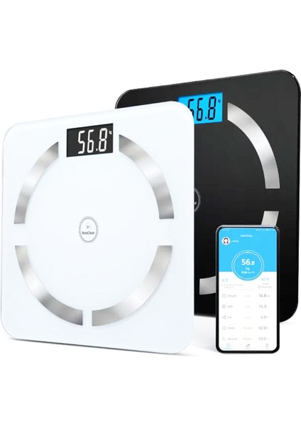 Akıllı Bluetooth Tartı, Yağ Ölçer, Şık Tasarım, Çok Renkli, Cam Malzeme, Garantili indirimleri