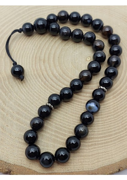 Akik Taşı Siyah Alacalı 33LÜK Özel Tasarım Tesbih 8mm (51330) modelleri