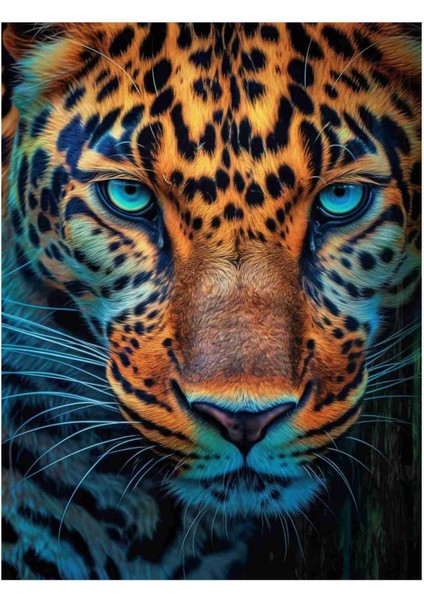 Mavi Gözlü Yakın Plan Leopar Yüz Görseli 500 Parça Ahşap (Mdf) Görseli