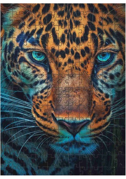 Mavi Gözlü Yakın Plan Leopar Yüz Görseli 500 Parça Ahşap (Mdf) Görseli fırsatları