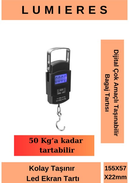 Taşınabilir Dijital Bagaj Ağırlık Ölçer, 50 Kg, Siyah