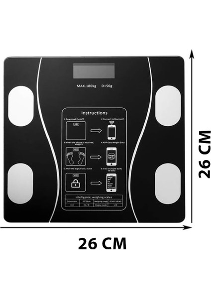 Akıllı Bluetooth Cam Tartı, Su ve Yağ Ölçer, Zayıflama Aleti, Siyah modelleri