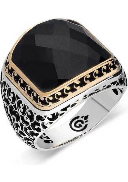 Gümüş Siyah Zirkon Taşlı Erkek Yüzük