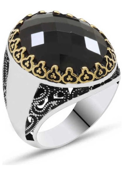 Gümüş Siyah Zirkon Taşlı Erkek Yüzük