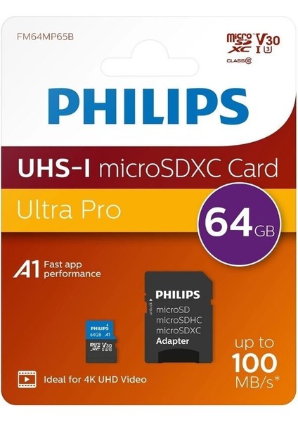 Phılıps 64GB Mıcro Sdxc 100 Mb/s C10 FM64MP65B/00