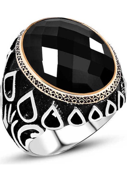 Gümüş Siyah Zirkon Taşlı Erkek Yüzük