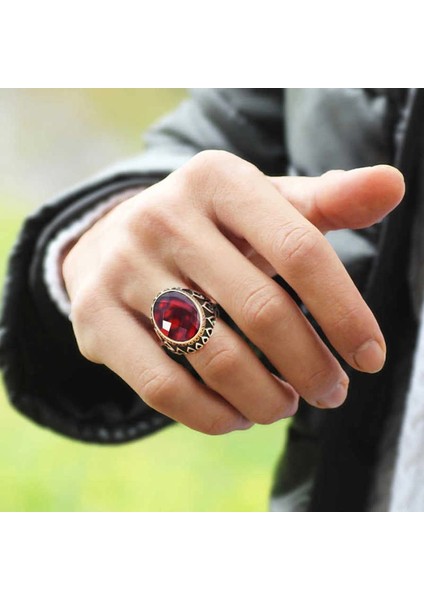 Gümüş Kırmızı Zirkon Taşlı Erkek Yüzük fiyatları