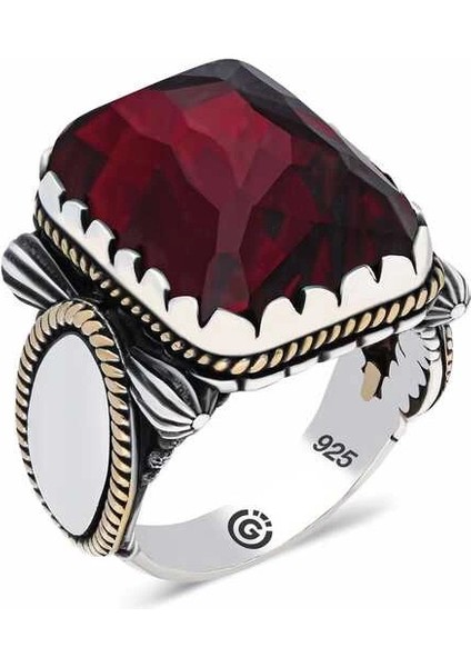 ​gümüş Bordo Zirkon Taşlı Kare Erkek Yüzük