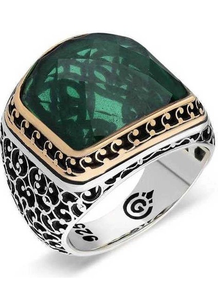 Gümüş Yeşil Zirkon Taşlı Erkek Yüzük