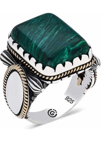 ​gümüş Kare Yeşil Akik Taşlı Erkek Yüzük