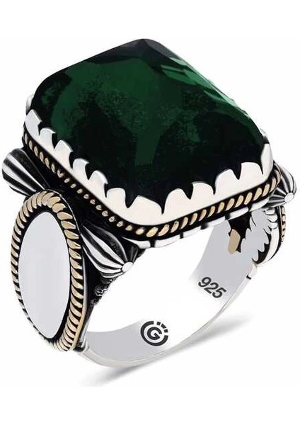 ​gümüş Yeşil Zirkon Taşlı Kare Erkek Yüzük