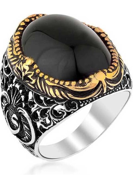 Gümüş Siyah Oniks Taşlı Erkek Yüzük