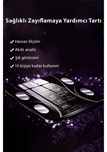 Dijital Hassas Bluetooth Cam Baskül, Kilo ve Yağ Ölçer, Saatli, Siyah fırsatları