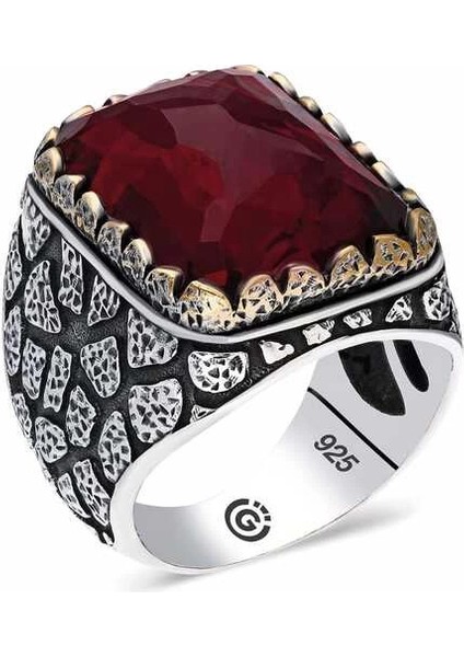 ​gümüş Zirkon Bordo Taşlı Kare Erkek Yüzük