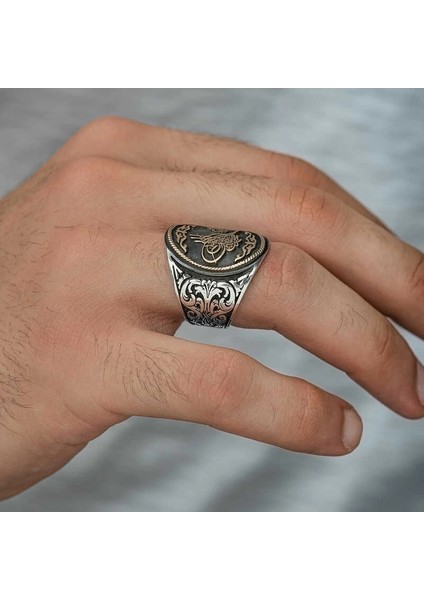 Gümüş La Ilahe Illallah Yazılı Tuğra Erkek Yüzük modelleri