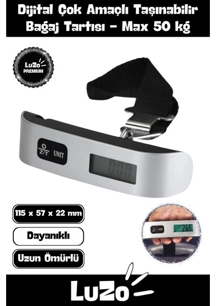 Seyahat Için Dijital Ağırlık Tartısı, LCD Ekran, 50 kg Kapasite, Taşınabilir, Siyah Renk