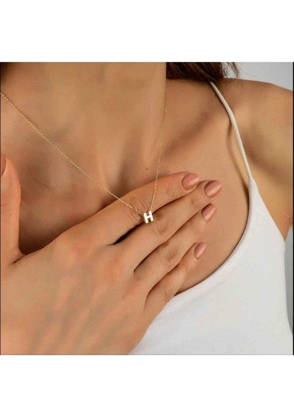 Harf Kolye Çelik Gold Renkli