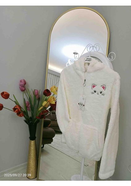 Kız Çocuk Kapşonlu Peluş Hırka Kedili fiyatları