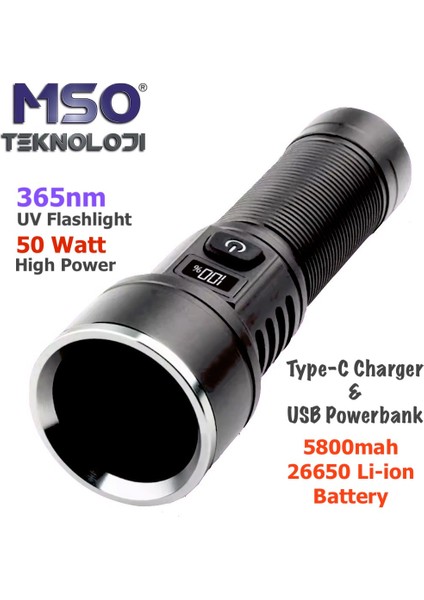 Profesyonel 50WATT Uv 365NM Değerli Taş Type-C LED Fener