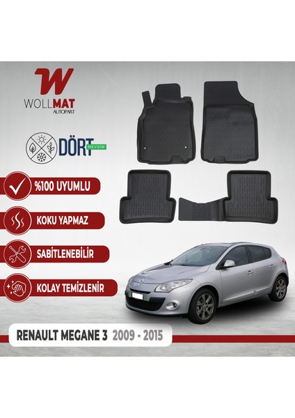 Renault Megane 3 Uyumlu Paspas 2009 2015 Arası 3D Havuzlu Paspas Seti