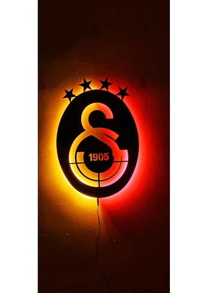 Galatasaray Logosu LED Işıklı Duvar Dekoru | Sarı Kırmızı Mdf Tablo | 4 Yıldızlı Amblem