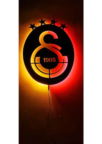 Galatasaray Logosu LED Işıklı Duvar Dekoru | Sarı Kırmızı Mdf Tablo | 4 Yıldızlı Amblem fiyatları