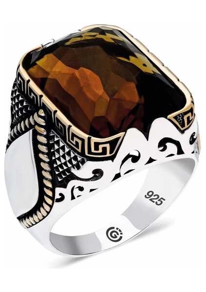 ​gümüş Zirkon Zultanit Taşlı Kare Erkek Yüzük