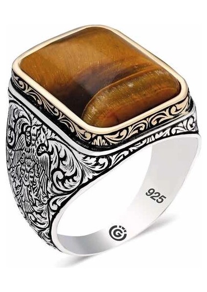 ​gümüş Kaplangözü Taşlı Kare Erkek Yüzük