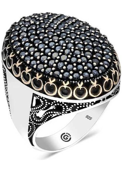 Gümüş Siyah Zirkon Taşlı Oval Erkek Yüzük