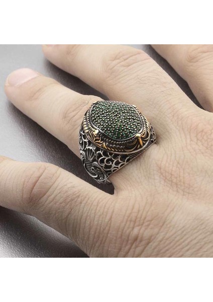 Gümüş Yeşil Zirkon Taşlı Oval Erkek Yüzük modelleri