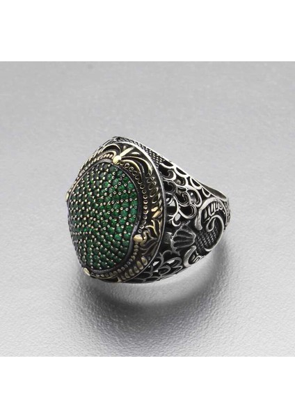 Gümüş Yeşil Zirkon Taşlı Oval Erkek Yüzük fırsatları