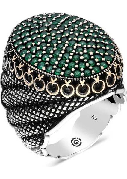 Gümüş Yeşil Zirkon Taşlı Oval Erkek Yüzük