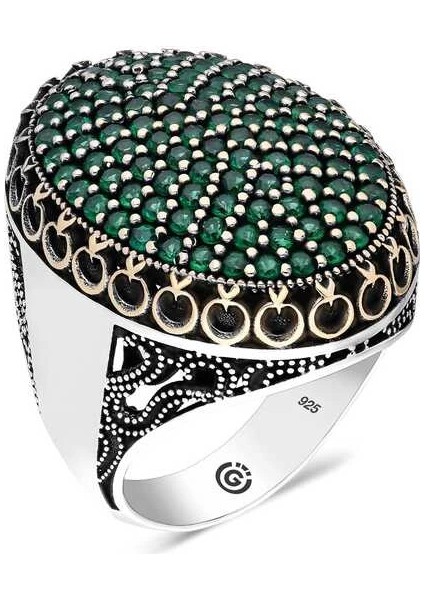 Gümüş Yeşil Zirkon Taşlı Oval Erkek Yüzük