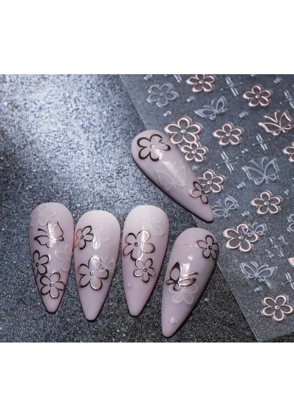 Rose Gold Beyaz Çiçek Kelebek Tırnak Süsleme Stickerı Nail Art Süslemeleri fiyatları