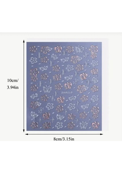 Rose Gold Beyaz Çiçek Kelebek Tırnak Süsleme Stickerı Nail Art Süslemeleri modelleri