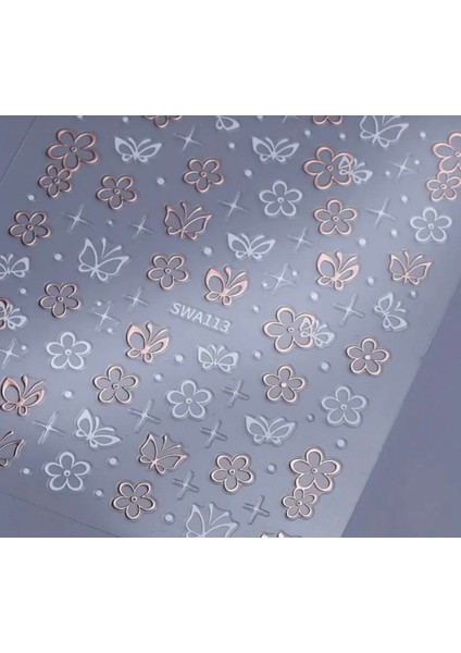 Rose Gold Beyaz Çiçek Kelebek Tırnak Süsleme Stickerı Nail Art Süslemeleri fırsatları