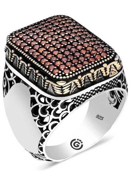 Gümüş Kırmızı Zirkon Taşlı Kare Erkek Yüzük