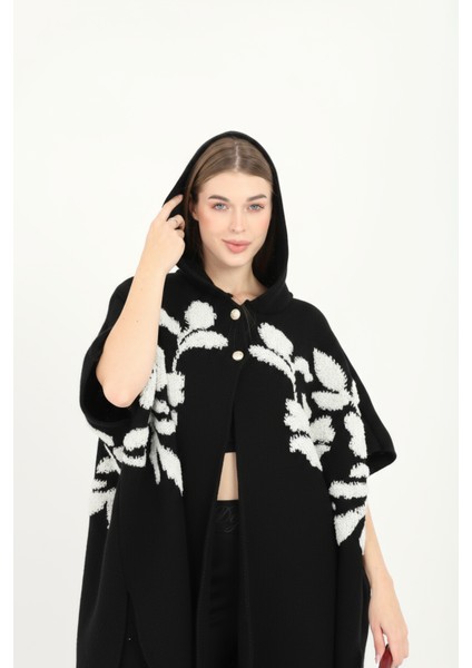 Kadın Teddy Gold Düğmeli Kapşonlu Yırtmaçlı Şal Panço Hırka fırsatları