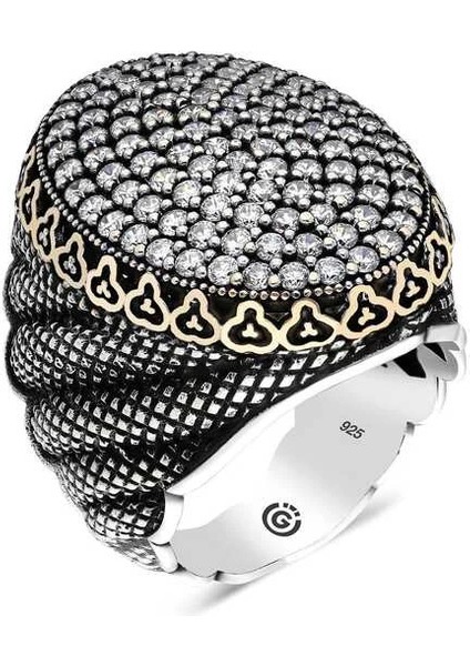 Gümüş Beyaz Zirkon Taşlı Oval Erkek Yüzük