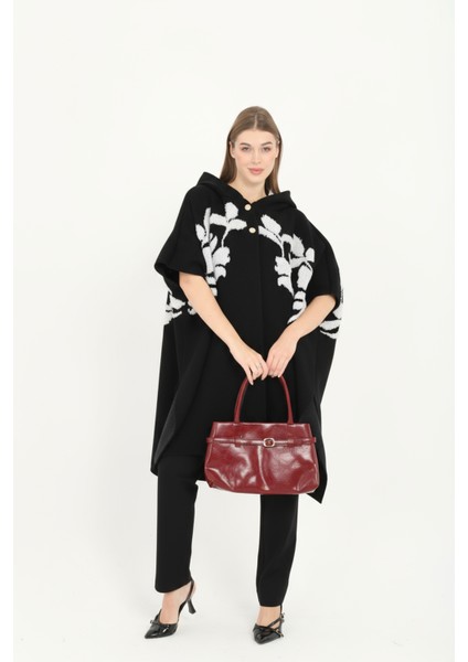 Kadın Teddy Gold Düğmeli Kapşonlu Yırtmaçlı Şal Panço Hırka fiyatları