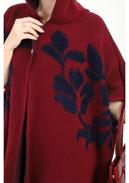 Kadın Teddy Gold Düğmeli Kapşonlu Yırtmaçlı Şal Panço Hırka fırsatları